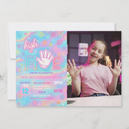 Neon Glow High Five verjaardagsfeestje foto Kaart