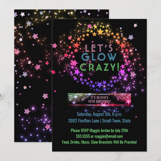 Neon Glow in de Dark Party | Verjaardag kinderen Kaart (Voorkant / Achterkant)