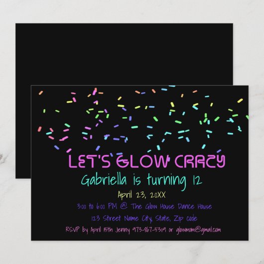 Neon Glow in the Dark Birthday Party Invitation Kaart (Voorkant / Achterkant)