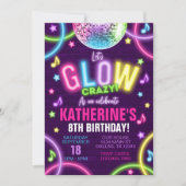 Neon Glow in the Dark Birthday Party Invitation Kaart (Voorkant)