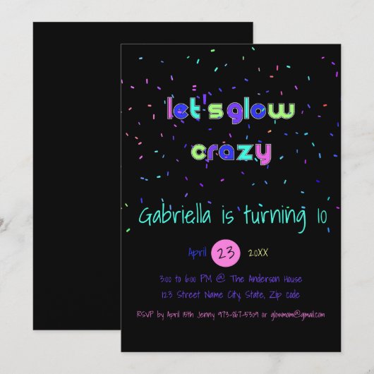 Neon Glow in the Dark Birthday Party Invitation Kaart (Voorkant / Achterkant)