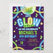 Neon Glow in the Dark Birthday Party Invitation Kaart (Voorkant)