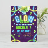 Neon Glow in the Dark Birthday Party Invitation Kaart (Staand voorkant)