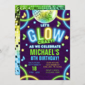 Neon Glow in the Dark Birthday Party Invitation Kaart (Voorkant / Achterkant)