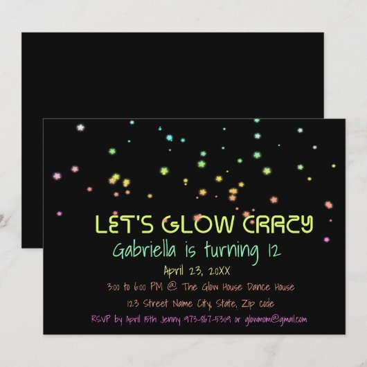 Neon Glow in the Dark Birthday Party Invitation Kaart (Voorkant / Achterkant)