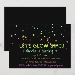 Neon Glow in the Dark Birthday Party Invitation Kaart