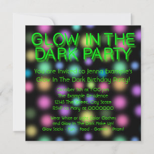 Neon Glow in the Dark Birthday Party Kaart