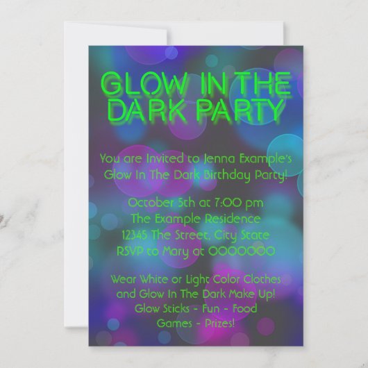 Neon Glow in the Dark Birthday Party Kaart (Voorkant)