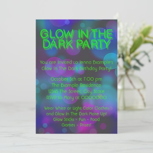 Neon Glow in the Dark Birthday Party Kaart (Staand voorkant)