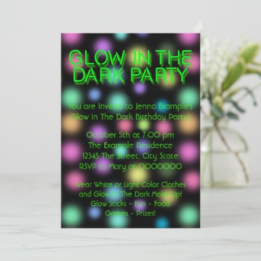 Neon Glow in the Dark Birthday Party Kaart (Staand voorkant)