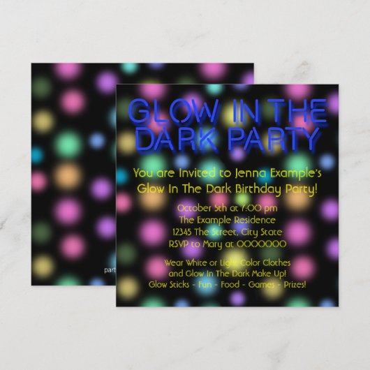 Neon Glow in the Dark Birthday Party Kaart (Voorkant / Achterkant)
