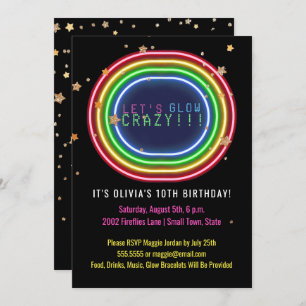 Neon Glow in the Dark Birthday Party Kinder part Kaart