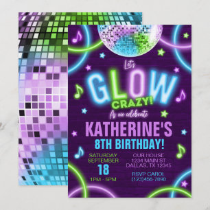 Neon Glow in the Dark Birthday Party Uitnodiging