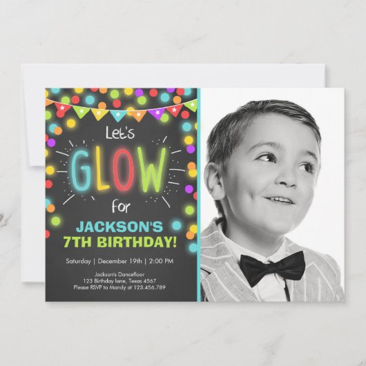 Neon Glow in the Dark Birthday-uitnodiging Kaart (Voorkant)