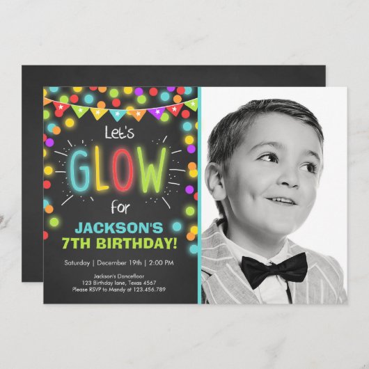 Neon Glow in the Dark Birthday-uitnodiging Kaart (Voorkant / Achterkant)