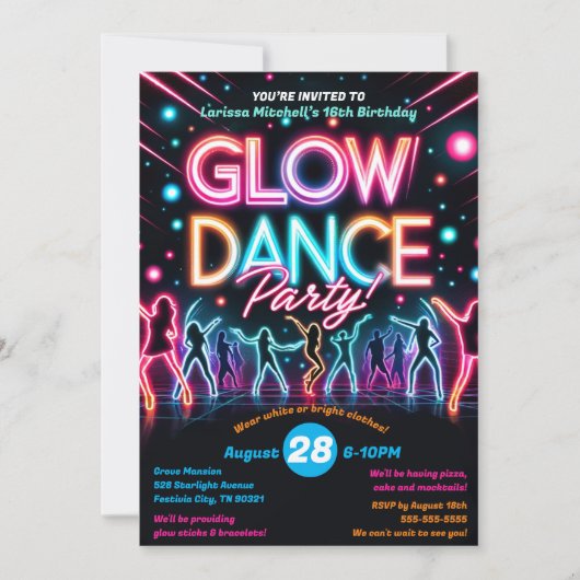 Neon Glow in the Dark Dance Verjaardagsfeest Kaart (Voorkant)
