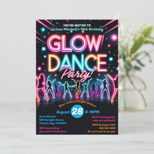 Neon Glow in the Dark Dance Verjaardagsfeest Kaart (Staand voorkant)
