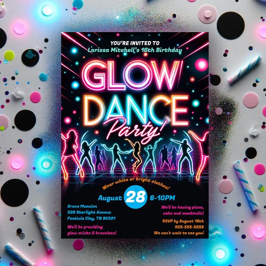 Neon Glow in the Dark Dance Verjaardagsfeest Kaart