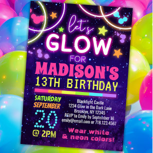 Neon Glow in the Dark Glow Party Verjaardag Kaart