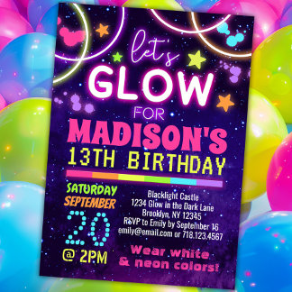 Neon Glow in the Dark Glow Party Verjaardag Kaart