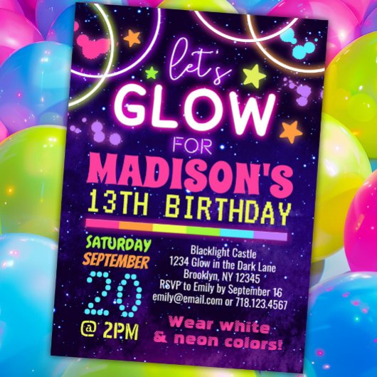 Neon Glow in the Dark Glow Party Verjaardag Kaart