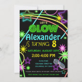 Neon Glow in the Dark Kids Birthday Party Invite Kaart (Voorkant)