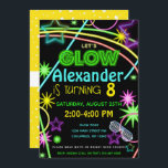 Neon Glow in the Dark Kids Birthday Party Invite Kaart<br><div class="desc">Heb je een gloed in de donkerzwarte lichtpartij? Deze uitnodiging is de perfecte manier om al je gasten enthousiast te maken over je feest! Bekijk het gehele Glow-Collectie via JSday-Design: https://www.zazzle.com/collections/glow_party_products-119325198701602622</div>