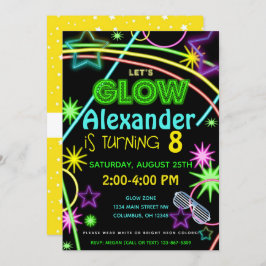 Neon Glow in the Dark Kids Birthday Party Invite Kaart