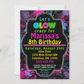 Neon Glow in the Dark Kids Birthday Party Invite Kaart (Voorkant)