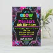 Neon Glow in the Dark Kids Birthday Party Invite Kaart (Staand voorkant)