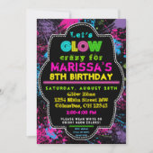 Neon Glow in the Dark Kids Birthday Party Invite Kaart (Voorkant)
