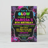 Neon Glow in the Dark Kids Birthday Party Invite Kaart (Staand voorkant)