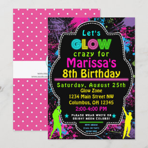 Neon Glow in the Dark Kids Birthday Party Invite Kaart