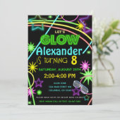Neon Glow in the Dark Kids Birthday Party Invite Kaart (Staand voorkant)