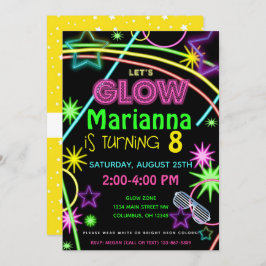 Neon Glow in the Dark Kids Birthday Party Invite Kaart