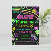 Neon Glow in the Dark Kids Birthday Party Invite Kaart (Staand voorkant)