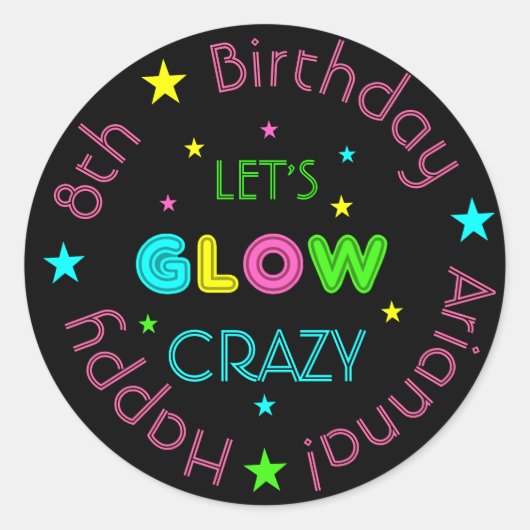 Neon Glow in the Dark Kids Verjaardag Sticker (Voorkant)