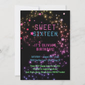 Neon Glow in the Dark Party | Sweet 16 voor sterre Kaart (Voorkant)