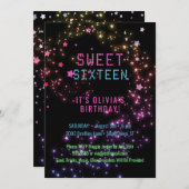 Neon Glow in the Dark Party | Sweet 16 voor sterre Kaart (Voorkant / Achterkant)
