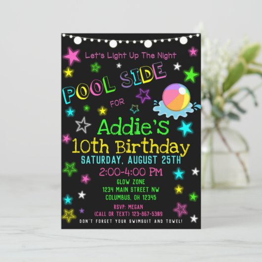 Neon Glow in the Dark Pool Party nodigt uit Kaart (Staand voorkant)