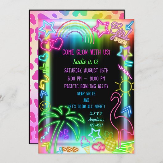 Neon Glow in the Dark, Rainbow Cheetah, afdruk Kaart (Voorkant / Achterkant)