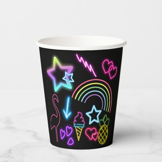 Neon Glow in the Dark, Rainbow Cheetah, afdruk Papieren Bekers (Achterkant)