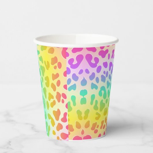 Neon Glow in the Dark, Rainbow Cheetah Print Cup Papieren Bekers (Links)