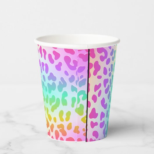 Neon Glow in the Dark, Rainbow Cheetah Print Cup Papieren Bekers (Rechts)