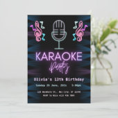 Neon Glow Karaoke Birthday Party Kaart (Staand voorkant)