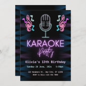 Neon Glow Karaoke Birthday Party Kaart (Voorkant / Achterkant)