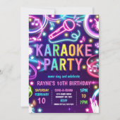 Neon Glow Karaoke Singing Music Birthday Party Kaart (Voorkant)