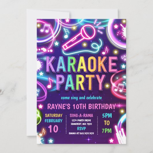 Neon Glow Karaoke Singing Music Birthday Party Kaart (Voorkant)
