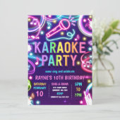 Neon Glow Karaoke Singing Music Birthday Party Kaart (Staand voorkant)