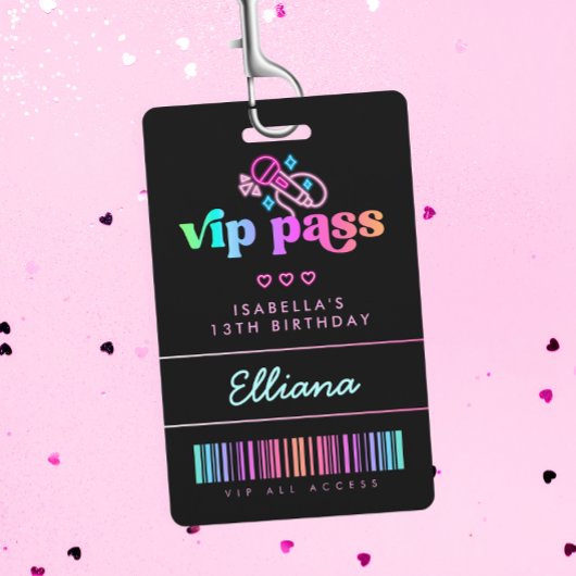 Neon Glow Karaoke Verjaardag VIP Pass Custom Party Badge